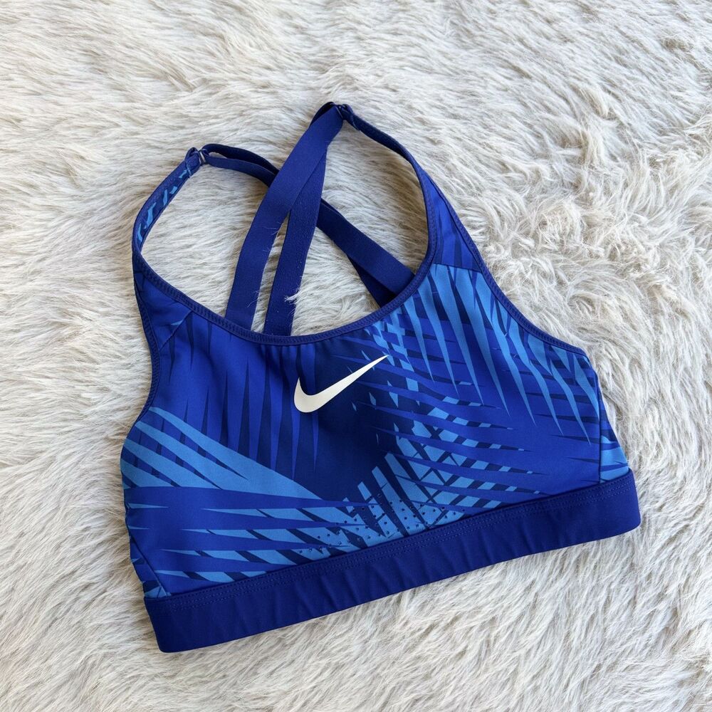 Nike Blue Geometric Crossback Sports Bra Adjustable Straps Size Medium